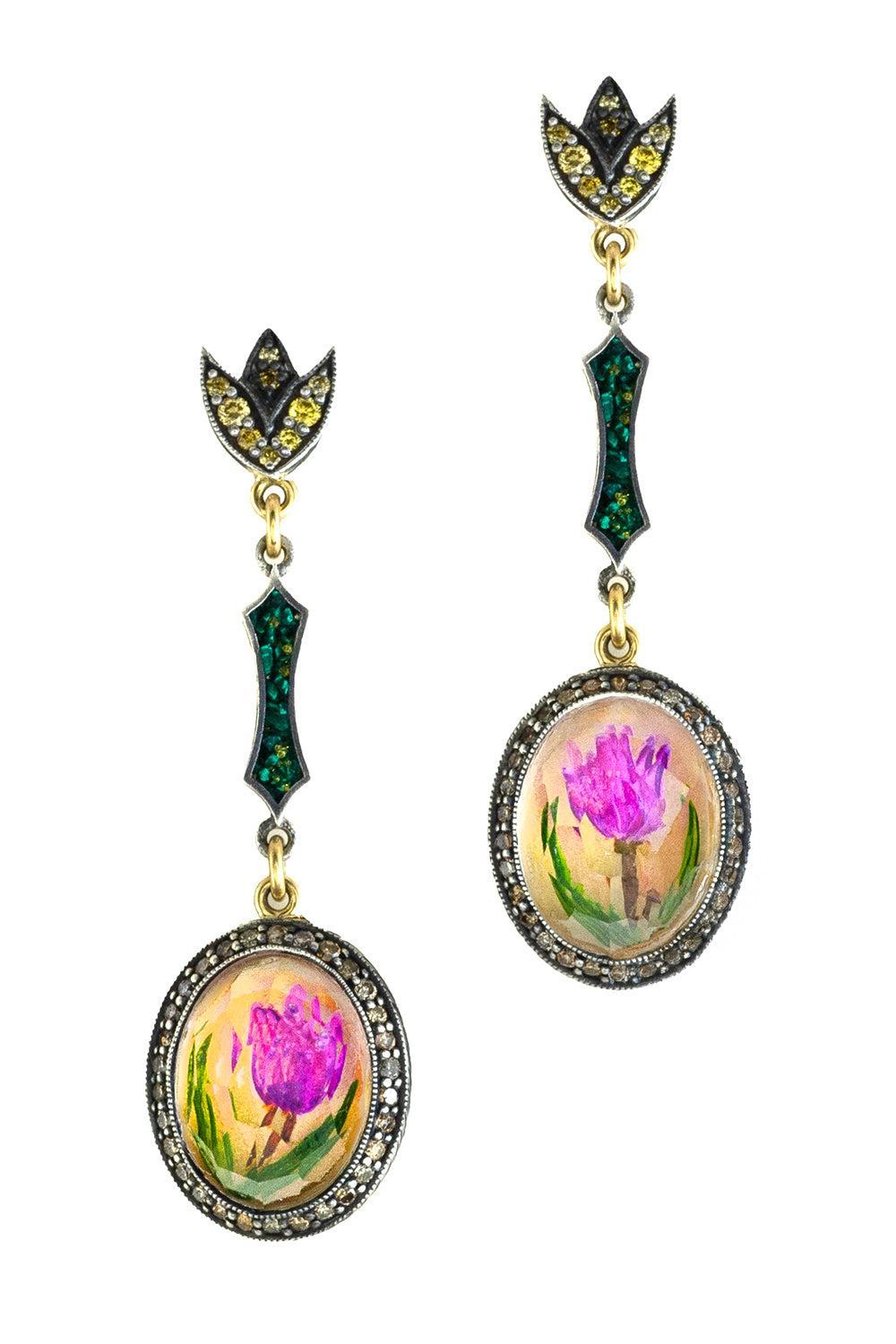 Yellow Diamond Fluer Drop Earrings-YLGOLD-JEWELRYFINE JEWELEARRING-SEVAN BICAKCI