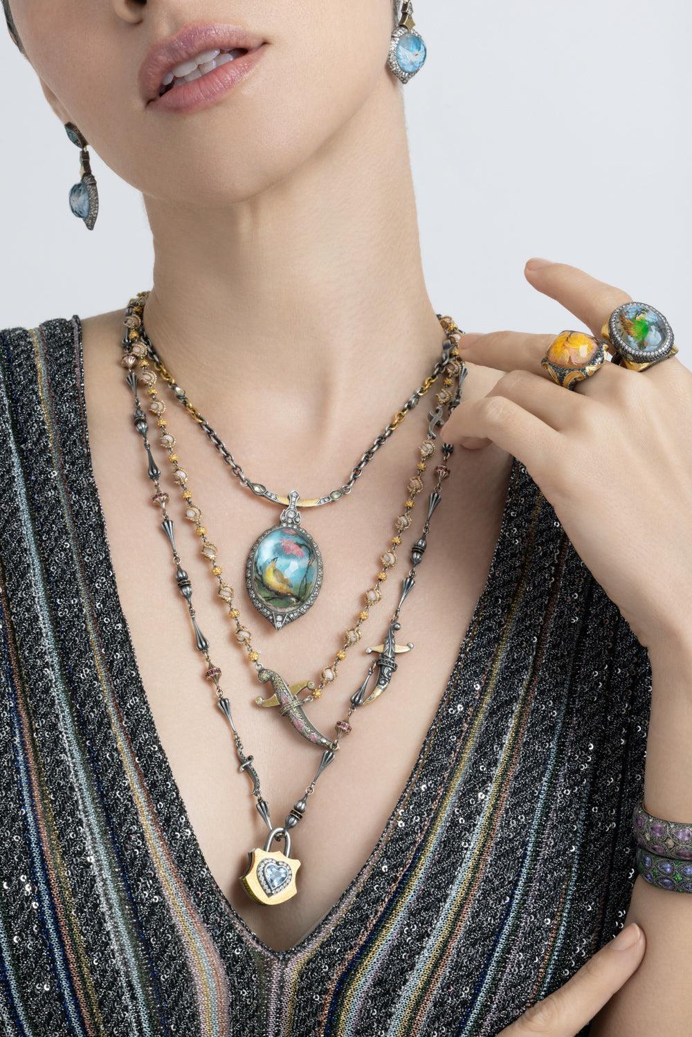  Multicolored Sapphire Dagger Open Chain Necklace-ROSE GOLD-63CM-JEWELRYFINE JEWELNECKLACE O-SEVAN BICAKCI 