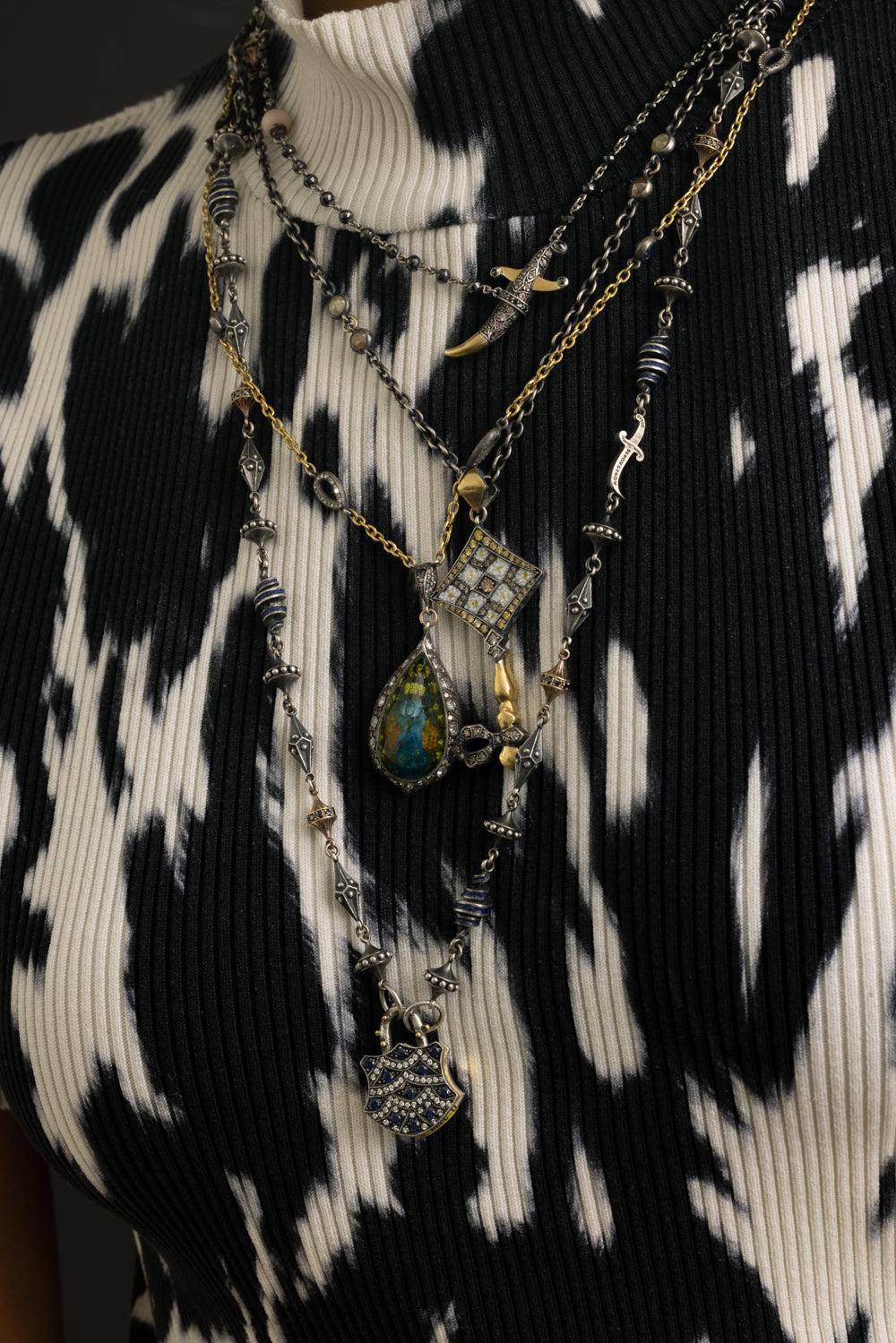 Black Diamond Finial Fancy Dagger Chain-SILVER-JEWELRYFINE JEWELNECKLACE O-SEVAN BICAKCI