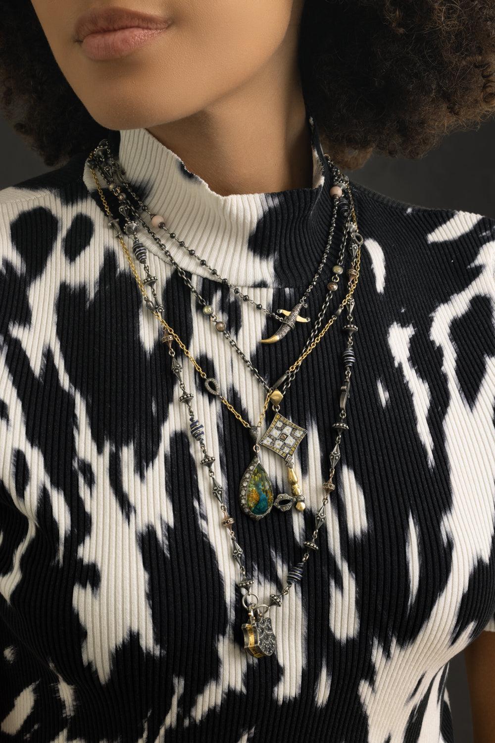 Black Diamond Finial Fancy Dagger Chain-SILVER-JEWELRYFINE JEWELNECKLACE O-SEVAN BICAKCI