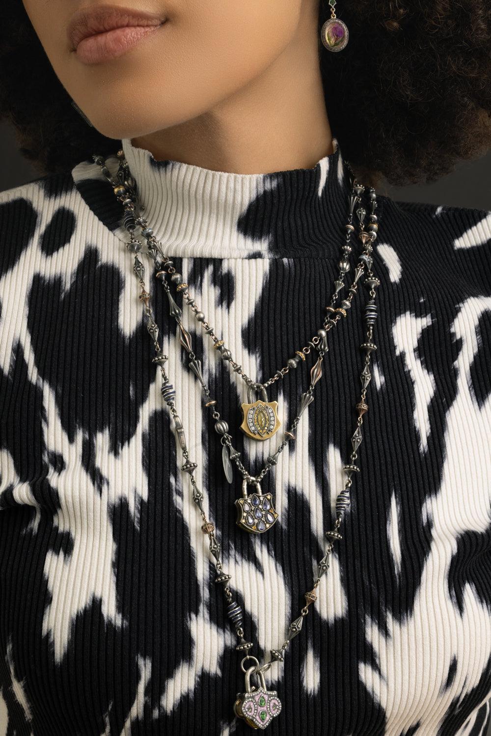 Black Diamond Open Dagger Chain Necklace-SILVER-JEWELRYFINE JEWELNECKLACE O-SEVAN BICAKCI