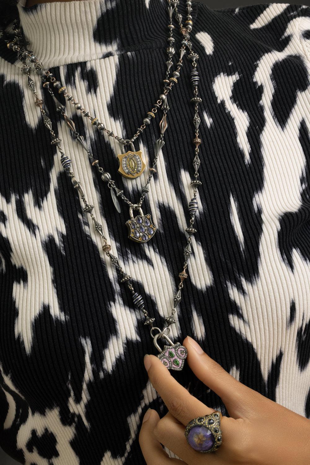 Black Diamond Open Dagger Chain Necklace-SILVER-JEWELRYFINE JEWELNECKLACE O-SEVAN BICAKCI