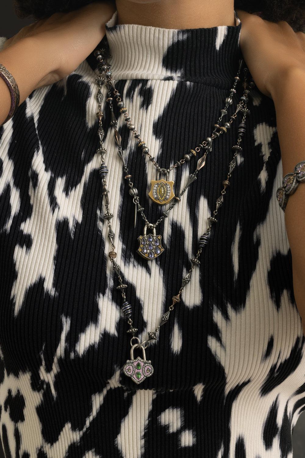 Black Diamond Open Dagger Chain Necklace-SILVER-JEWELRYFINE JEWELNECKLACE O-SEVAN BICAKCI