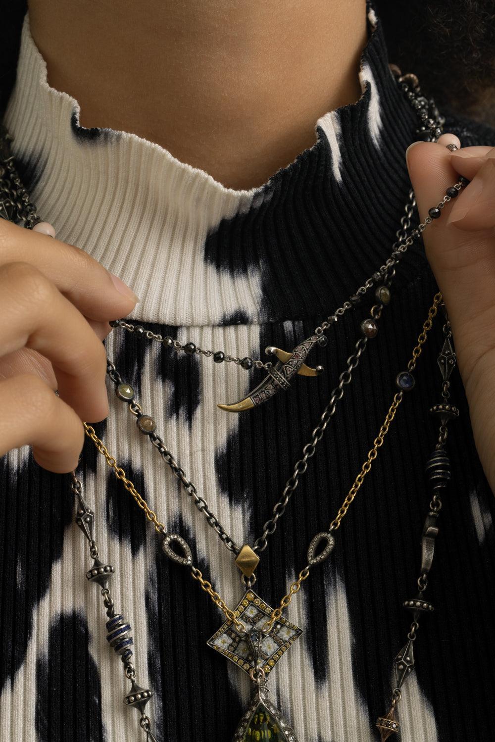 Black Diamond Pink Tourmaline Dagger Necklace-SILVER-JEWELRYFINE JEWELNECKLACE O-SEVAN BICAKCI