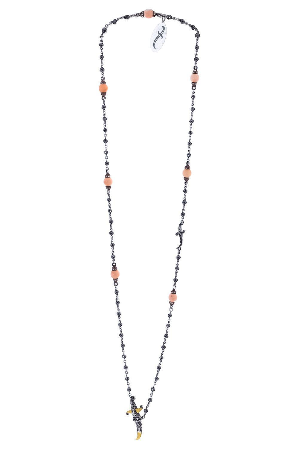 Black Diamond Pink Tourmaline Dagger Necklace-SILVER-JEWELRYFINE JEWELNECKLACE O-SEVAN BICAKCI