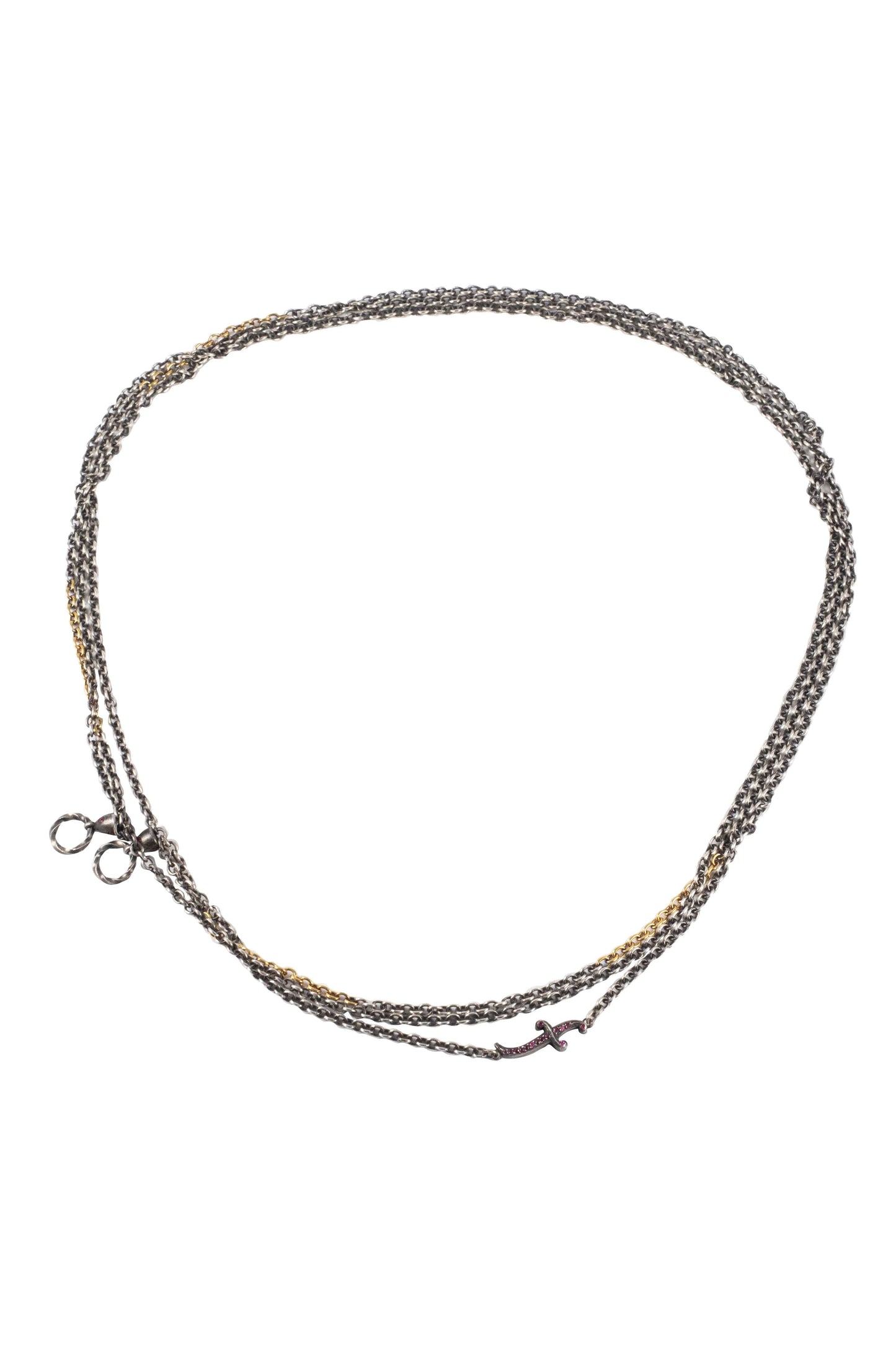 SEVAN BICAKCI-Triple Strand Chain Garnet Necklace-SILVER