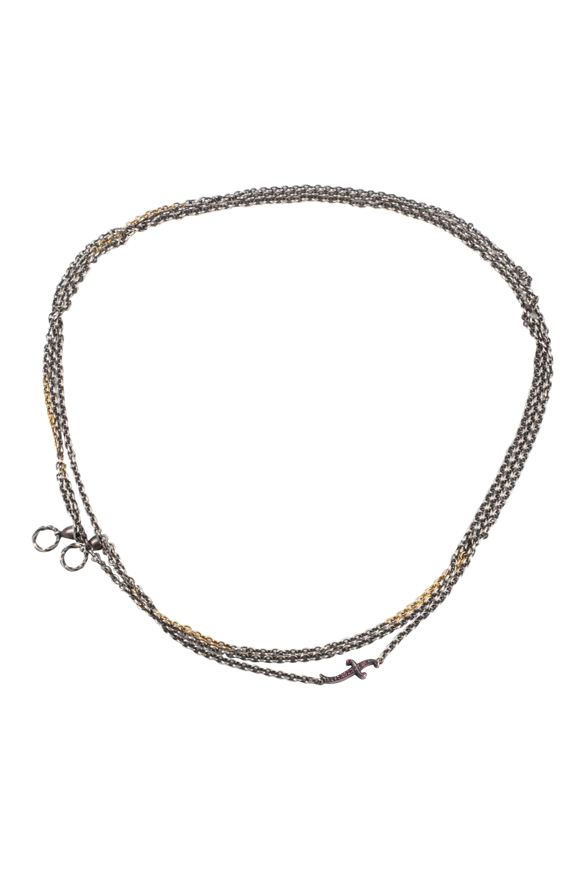 SEVAN BICAKCI-Triple Strand Chain Garnet Necklace-SILVER