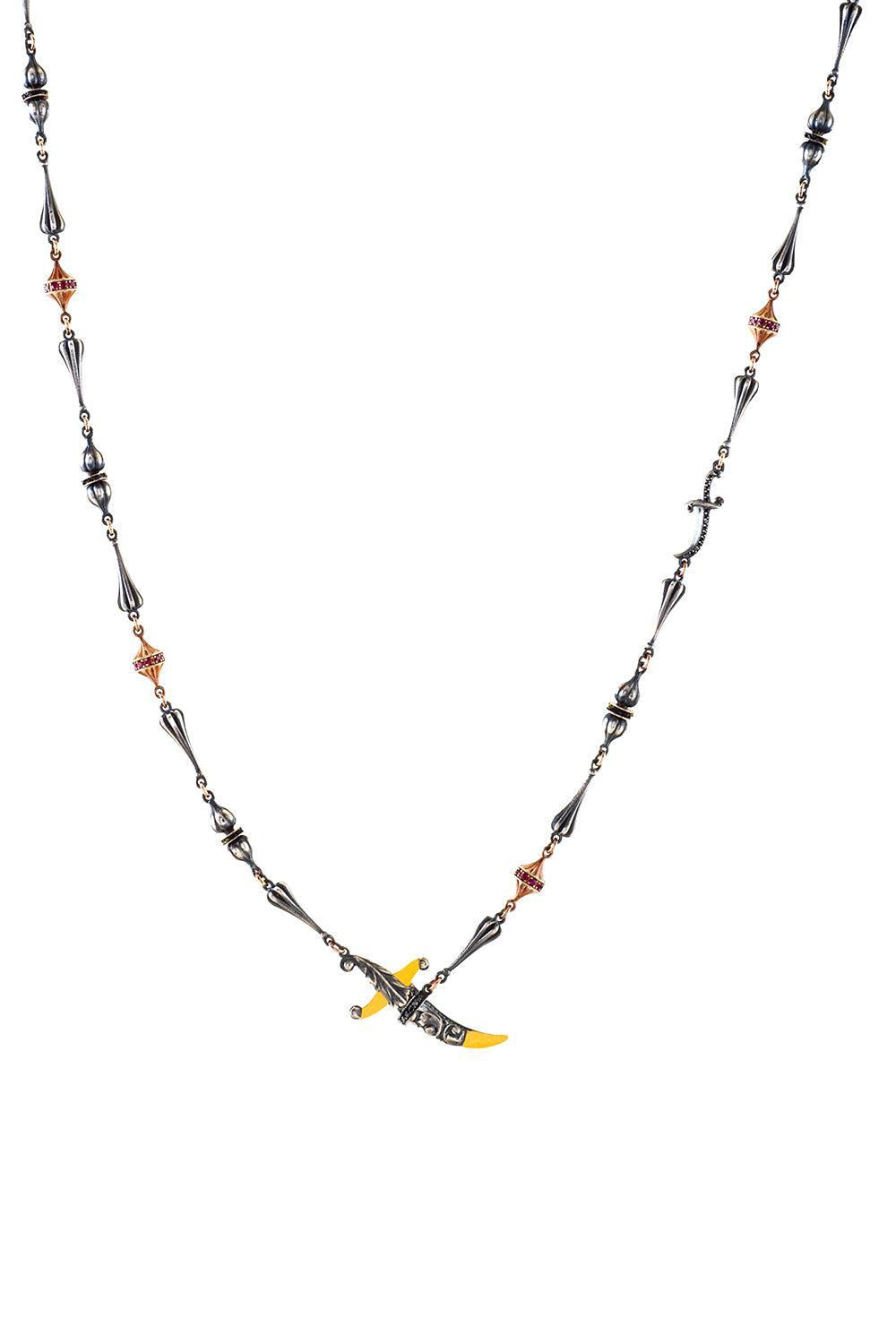 Ruby Black Diamond Dagger Necklace-YELLOW GOLD-64CM-JEWELRYFINE JEWELNECKLACE O-SEVAN BICAKCI