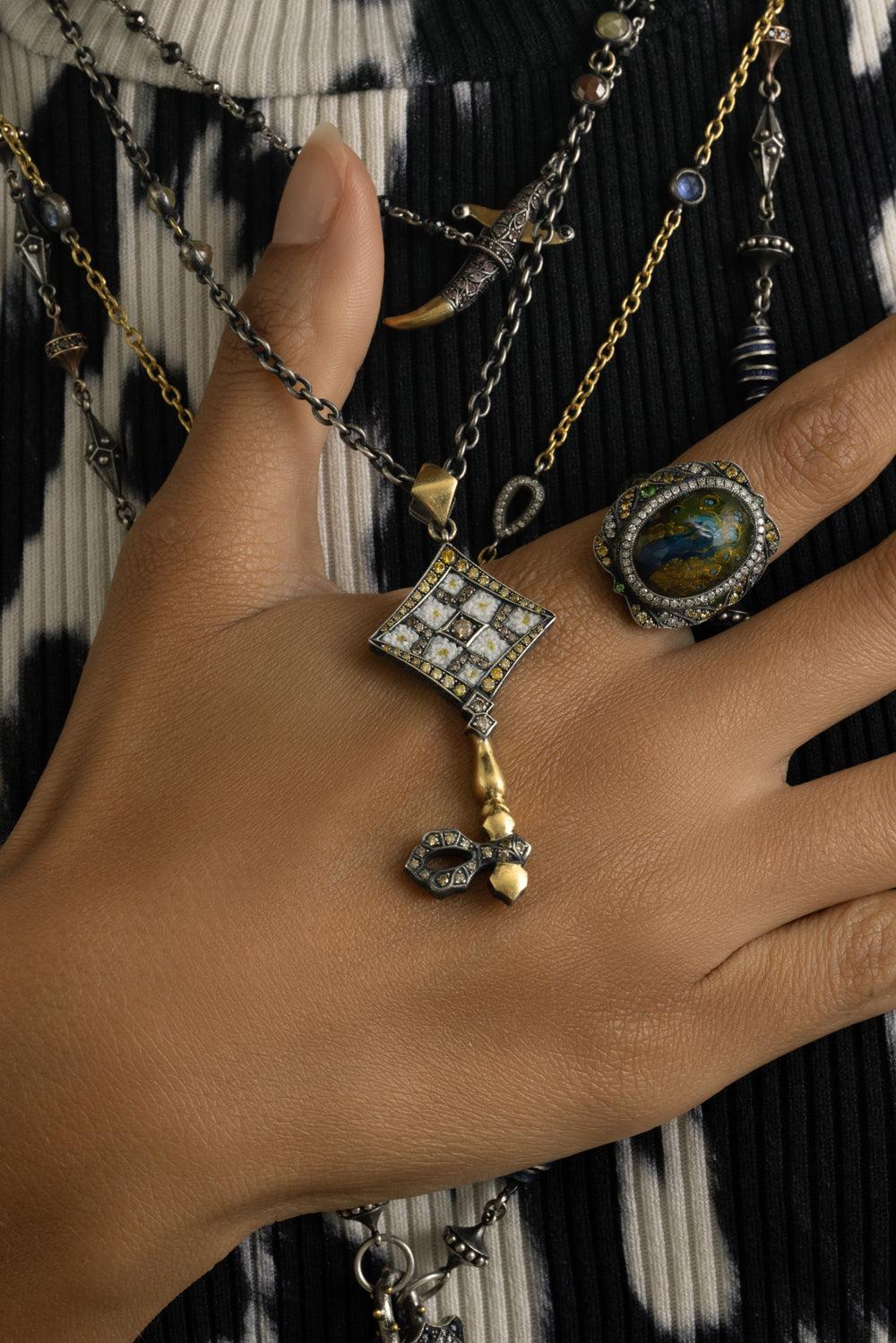Brown Yellow Diamond Key Necklace-YELLOW GOLD-JEWELRYFINE JEWELNECKLACE O-SEVAN BICAKCI
