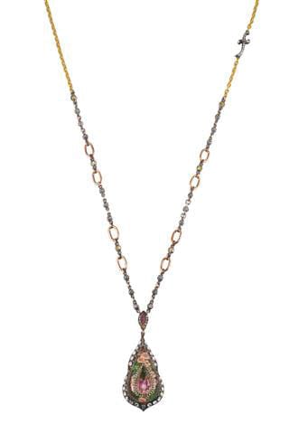 SEVAN BICAKCI-Carved Rose Quartz Pendant Necklace-YELLOW GOLD