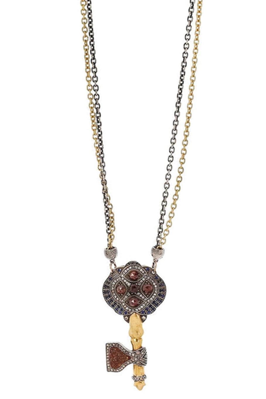 SEVAN BICAKCI-Diamond and Sapphire Key Pendant Necklace-YELLOW GOLD
