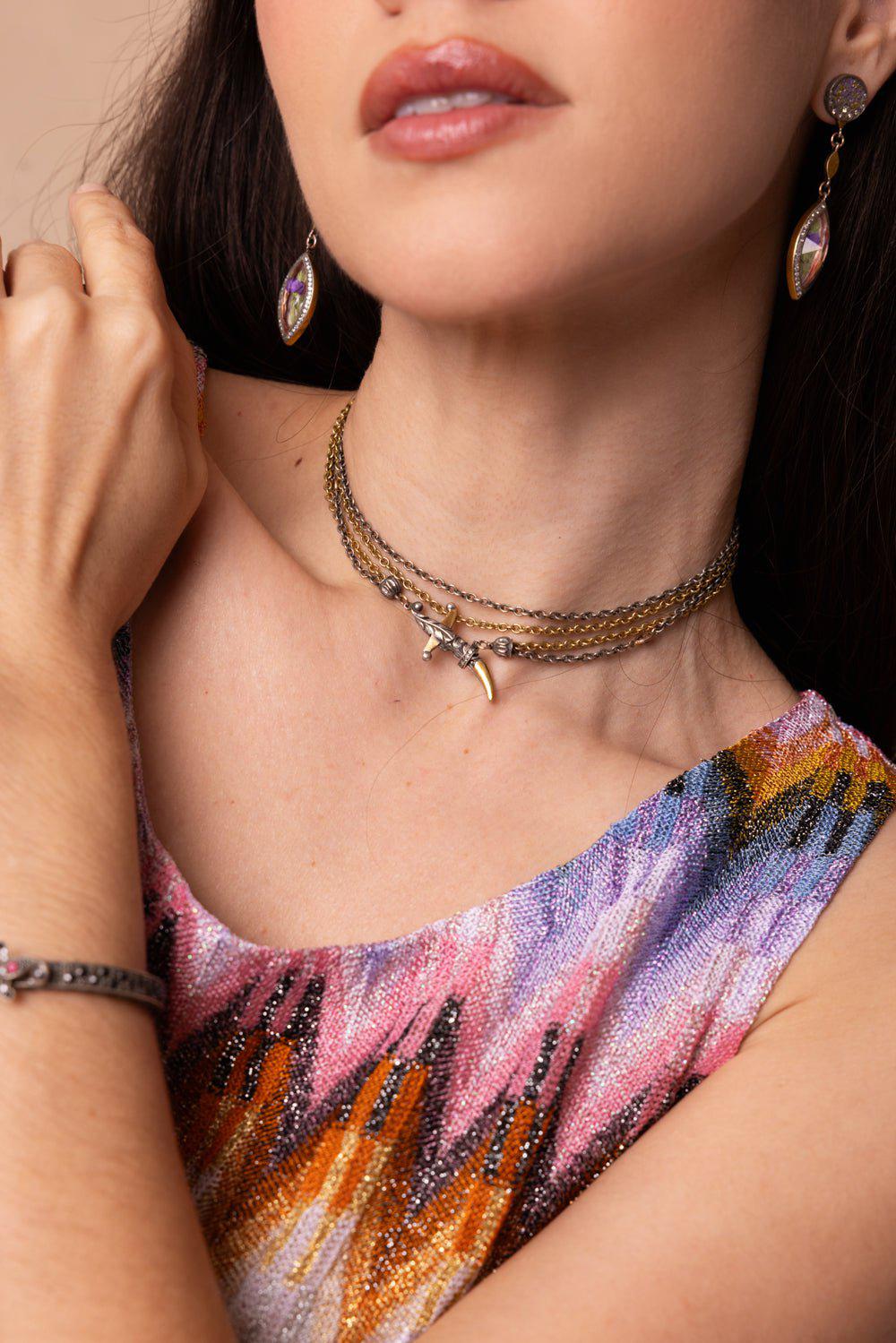 SEVAN BICAKCI-Double Strand Dagger Necklace-YELLOW GOLD