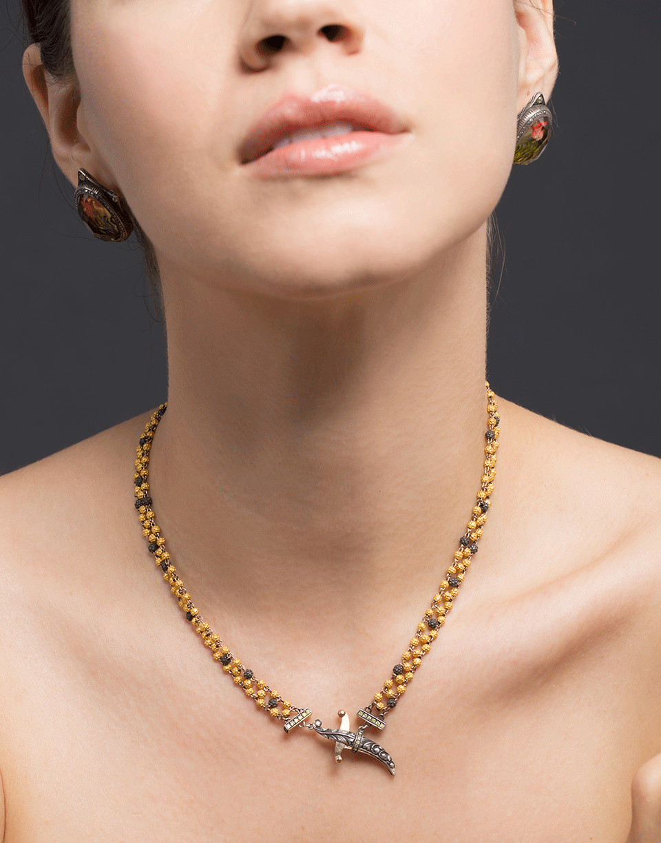 SEVAN BICAKCI-Oxidized Silver and Gold Rosary Bead Necklace-YELLOW GOLD