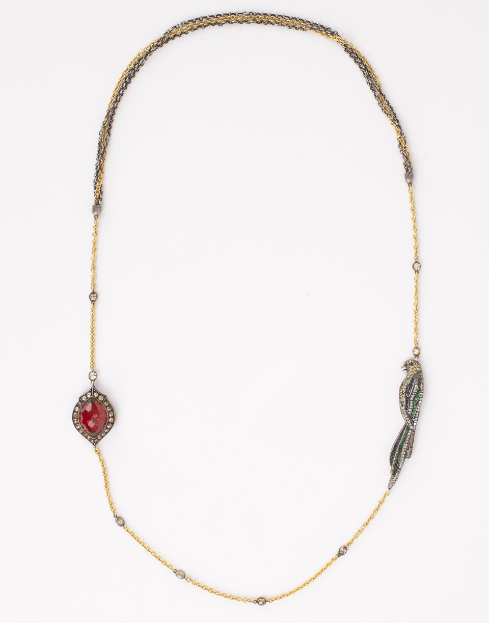 SEVAN BICAKCI-Parrot And Carved Rose Rock Quartz Necklace-YELLOW GOLD