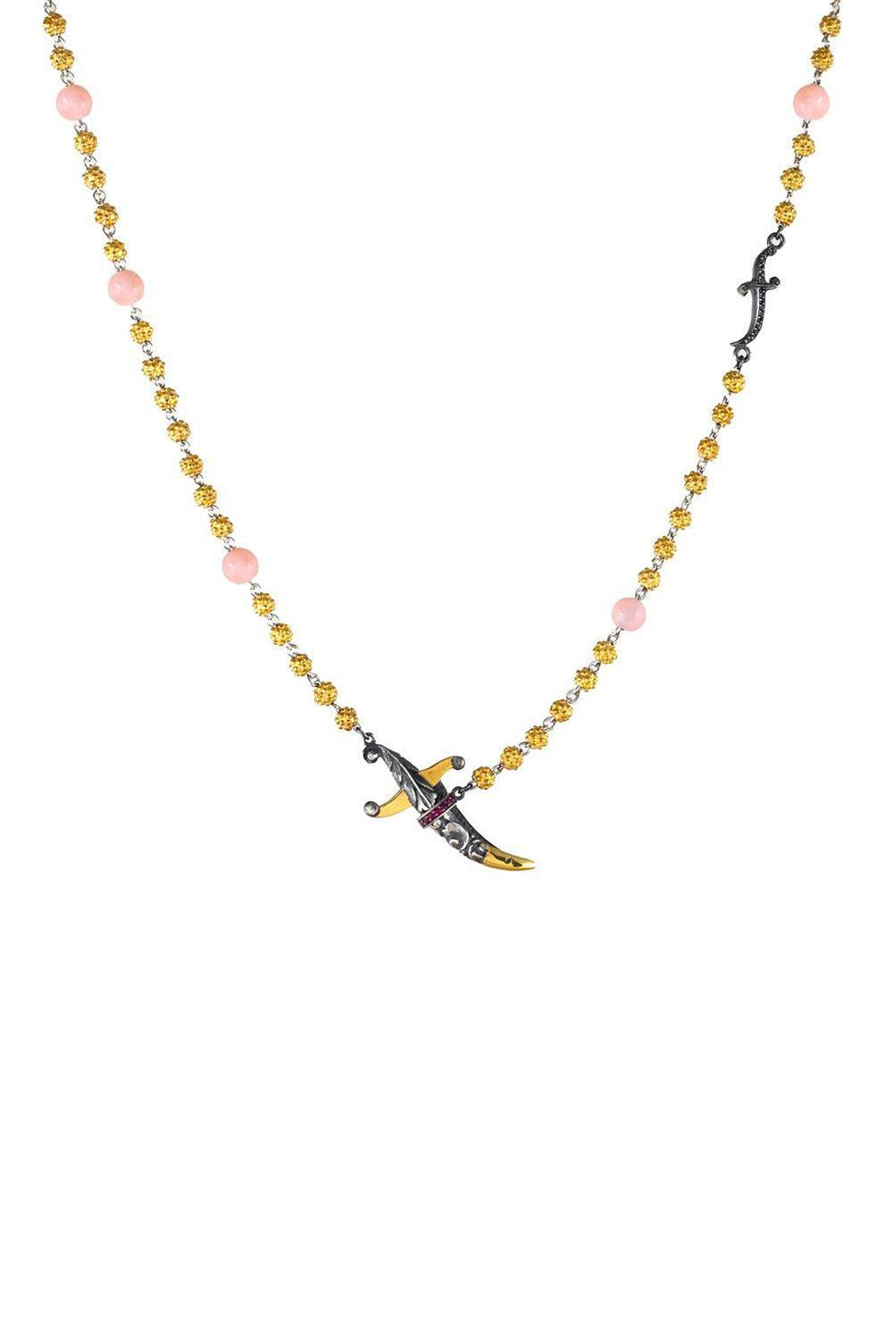 Pink Moonstone Rosary Beaded Necklace-YELLOW GOLD-JEWELRYFINE JEWELNECKLACE O-SEVAN BICAKCI