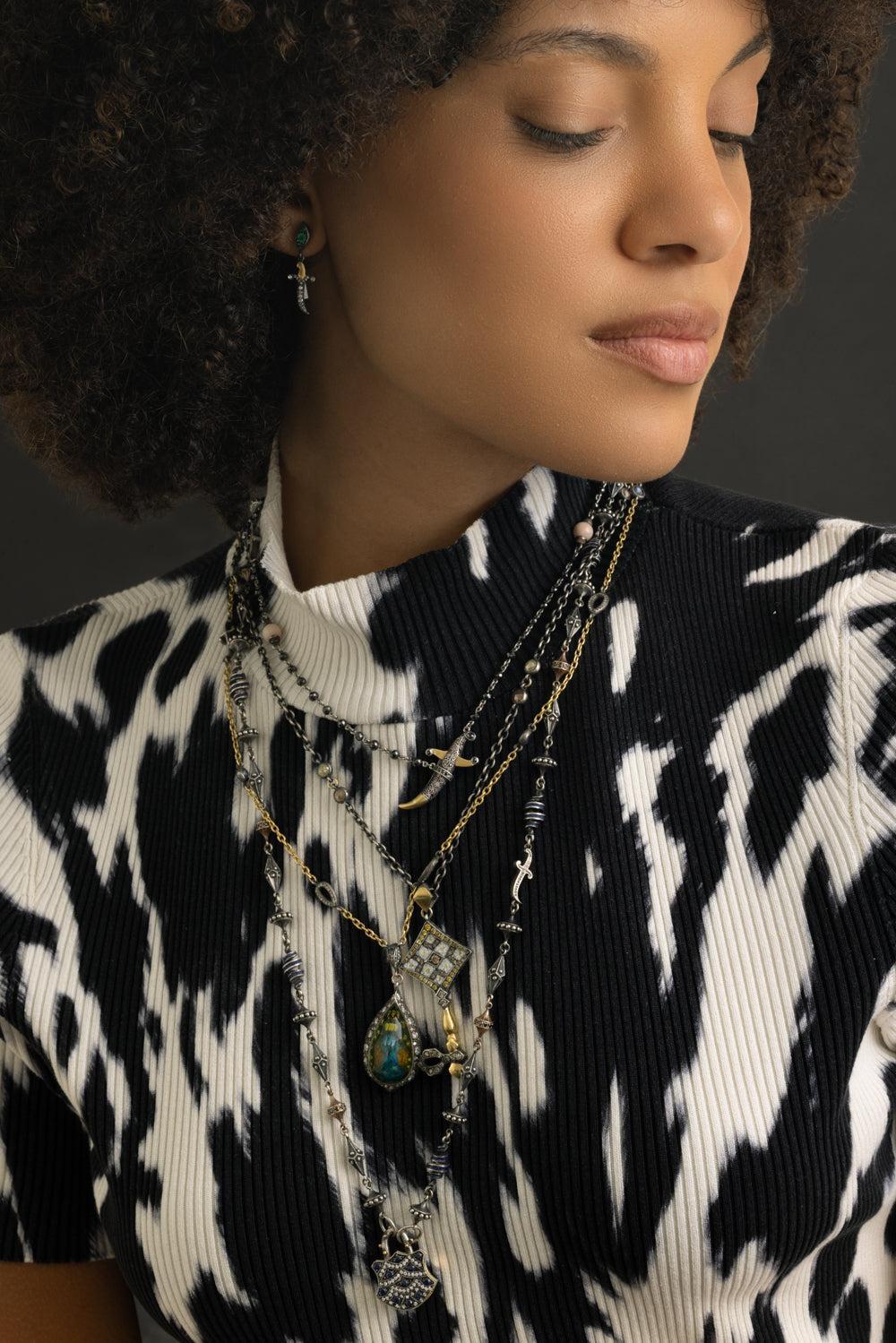 Rock Quartz Peacock Pendant Necklace-YELLOW GOLD-JEWELRYFINE JEWELNECKLACE O-SEVAN BICAKCI