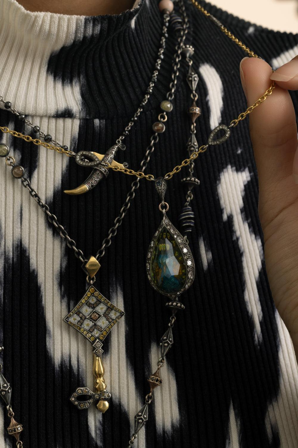 Rock Quartz Peacock Pendant Necklace-YELLOW GOLD-JEWELRYFINE JEWELNECKLACE O-SEVAN BICAKCI