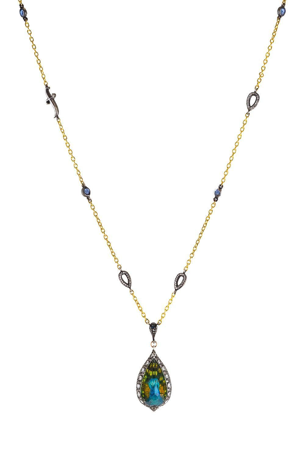 Rock Quartz Peacock Pendant Necklace-YELLOW GOLD-JEWELRYFINE JEWELNECKLACE O-SEVAN BICAKCI