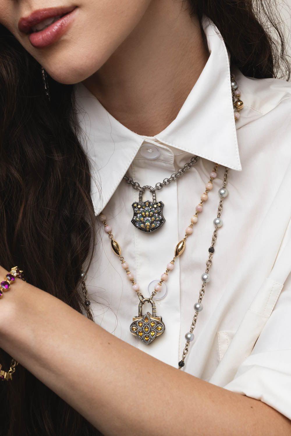 SEVAN BICAKCI-Rose Quartz Dagger Necklace-YELLOW GOLD