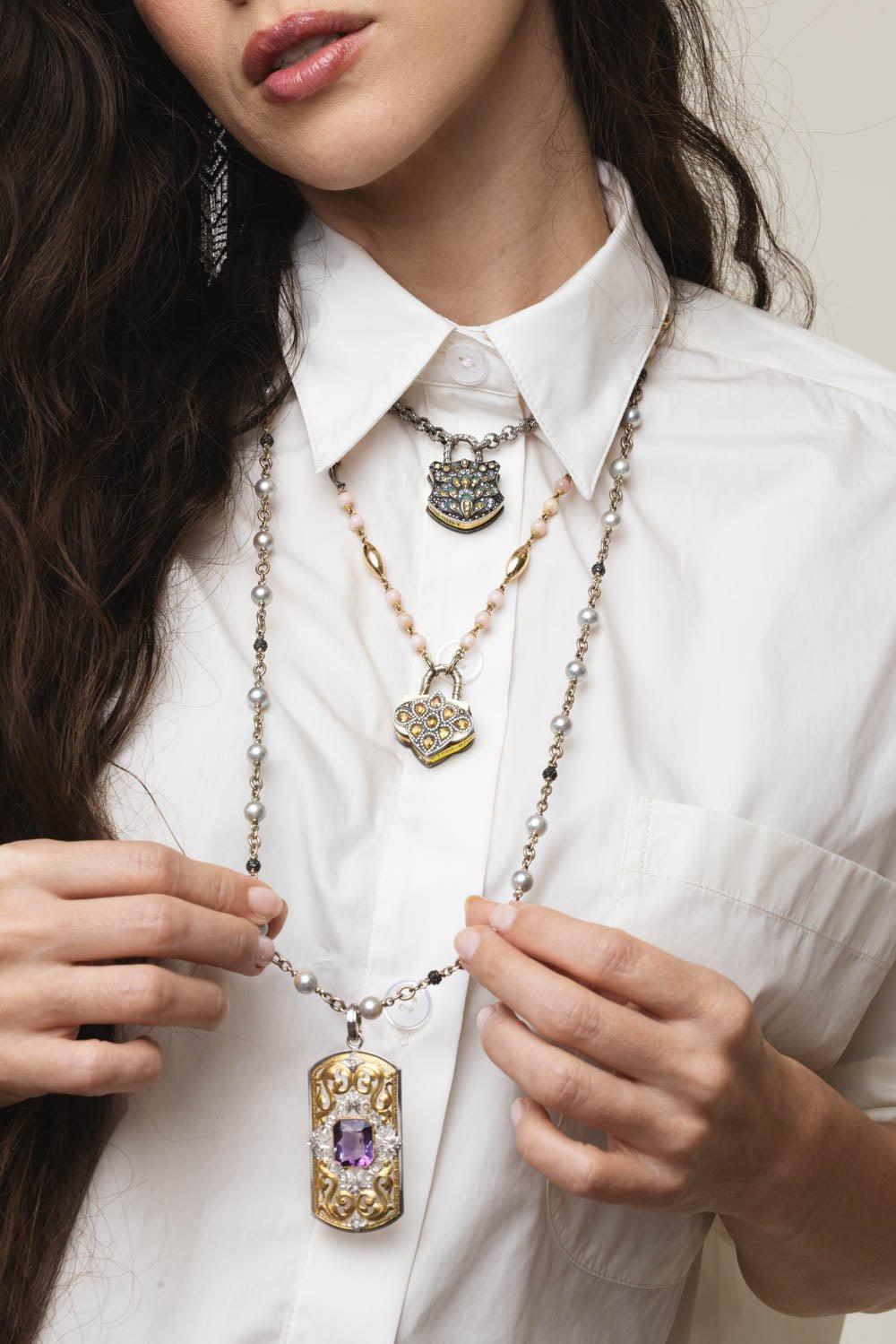 SEVAN BICAKCI-Rose Quartz Dagger Necklace-YELLOW GOLD