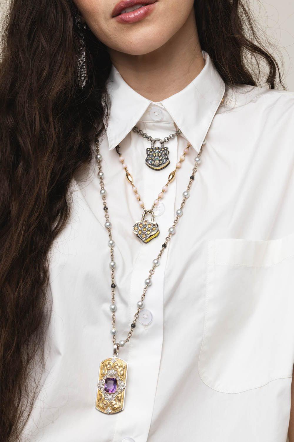 SEVAN BICAKCI-Rose Quartz Dagger Necklace-YELLOW GOLD