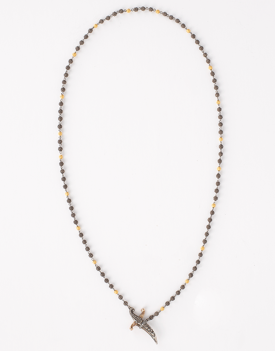 SEVAN BICAKCI-Silver Rosary Bead and Dagger Necklace-YELLOW GOLD