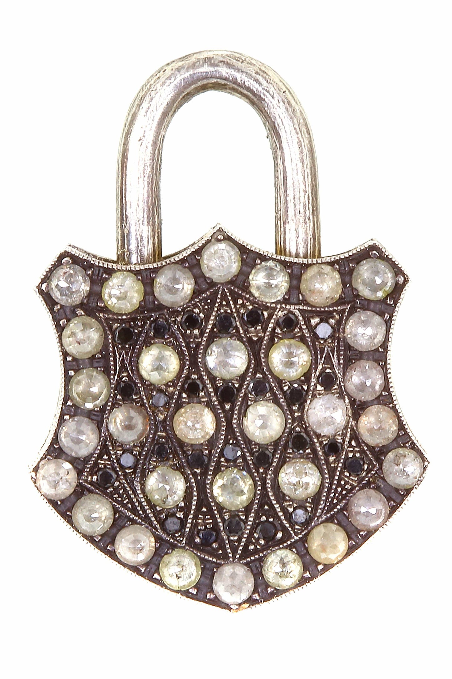 SEVAN BICAKCI-Large Black Diamond Shield Lock-SILVER