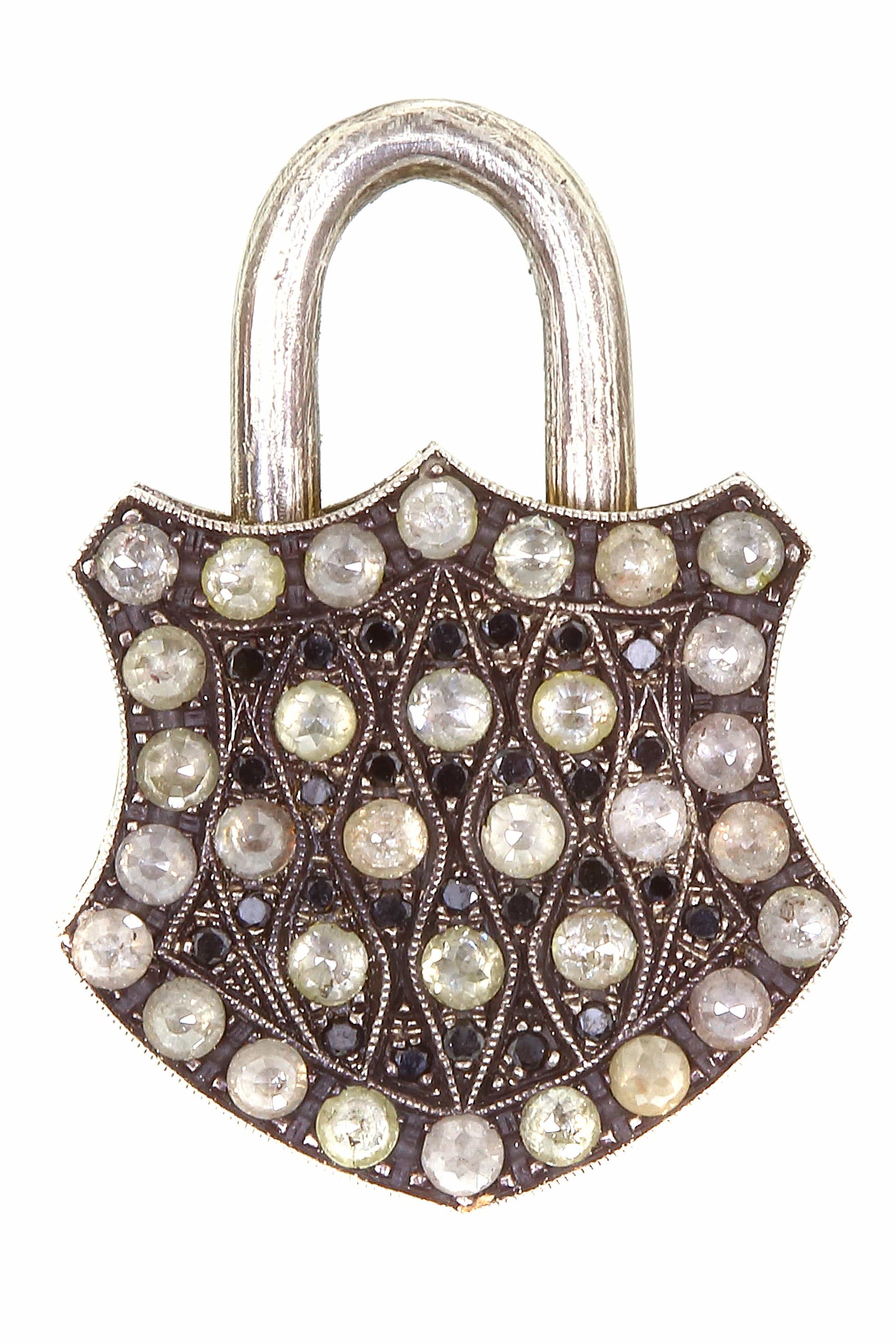 SEVAN BICAKCI-Large Black Diamond Shield Lock-SILVER