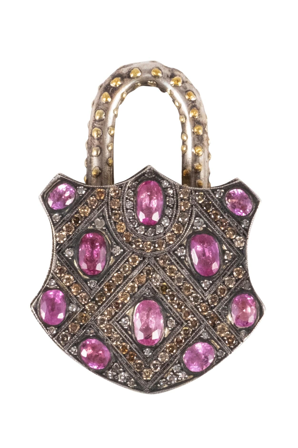 SEVAN BICAKCI-Pink Sapphire Shield Lock-SILVER
