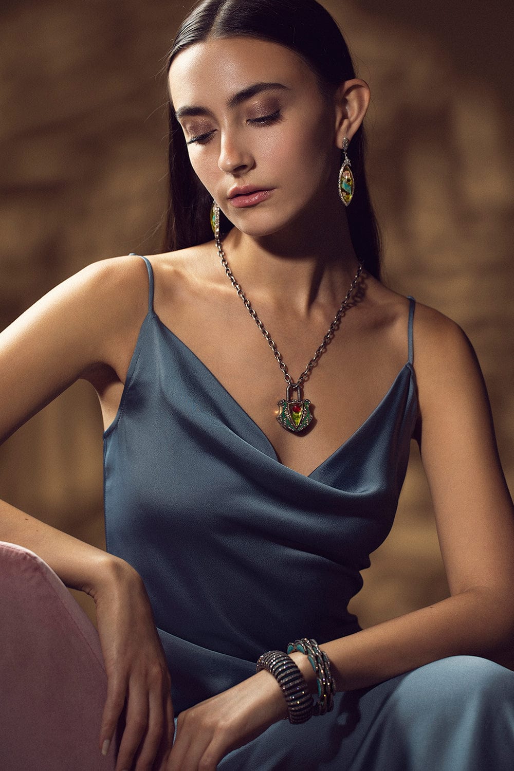 SEVAN BICAKCI-Carved Rose Lock Pendant-YELLOW GOLD