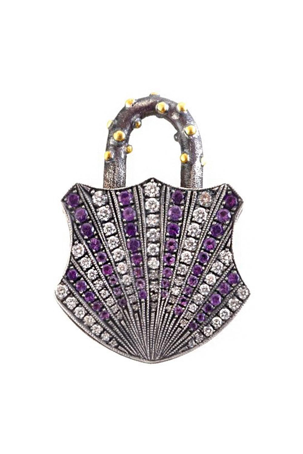 Fancy Diamond Amethyst Padlock Pendant-YELLOW GOLD-JEWELRYFINE JEWELPENDANT-SEVAN BICAKCI