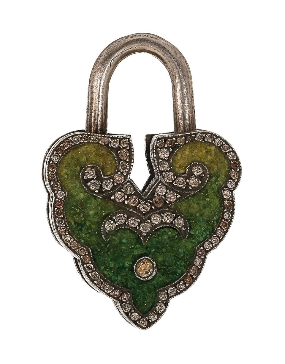 SEVAN BICAKCI-Green Ombre Aspen Leaf Lock Pendant-YELLOW GOLD