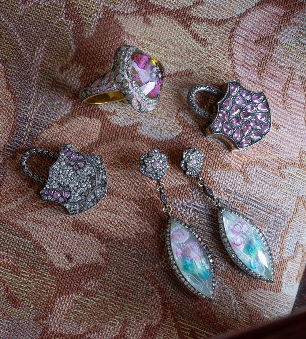 SEVAN BICAKCI-Large Pink Sapphire Flower Padlock Pendant-YELLOW GOLD