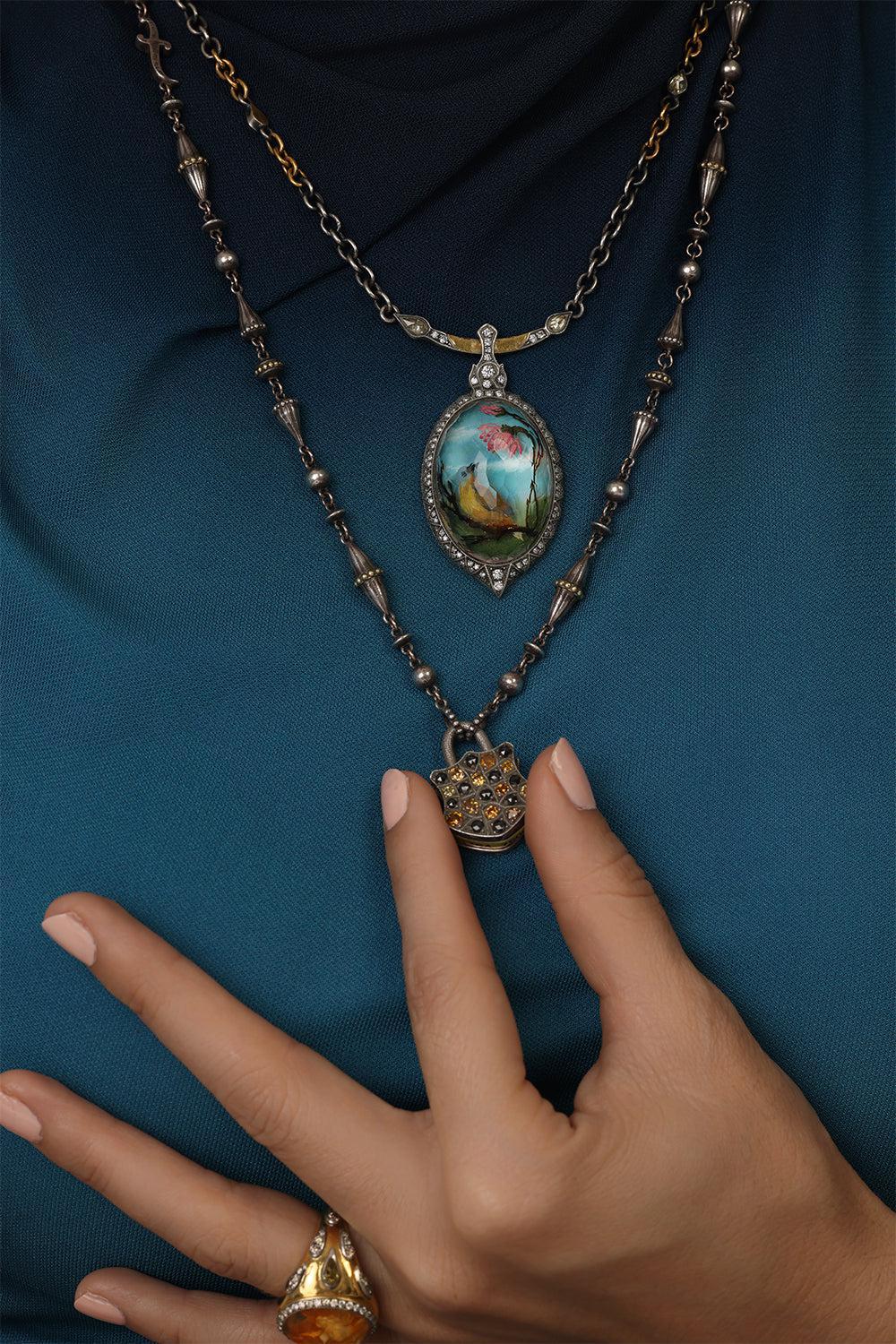 Medium Diamond Padlock Pendant-YELLOW GOLD-JEWELRYFINE JEWELPENDANT-SEVAN BICAKCI