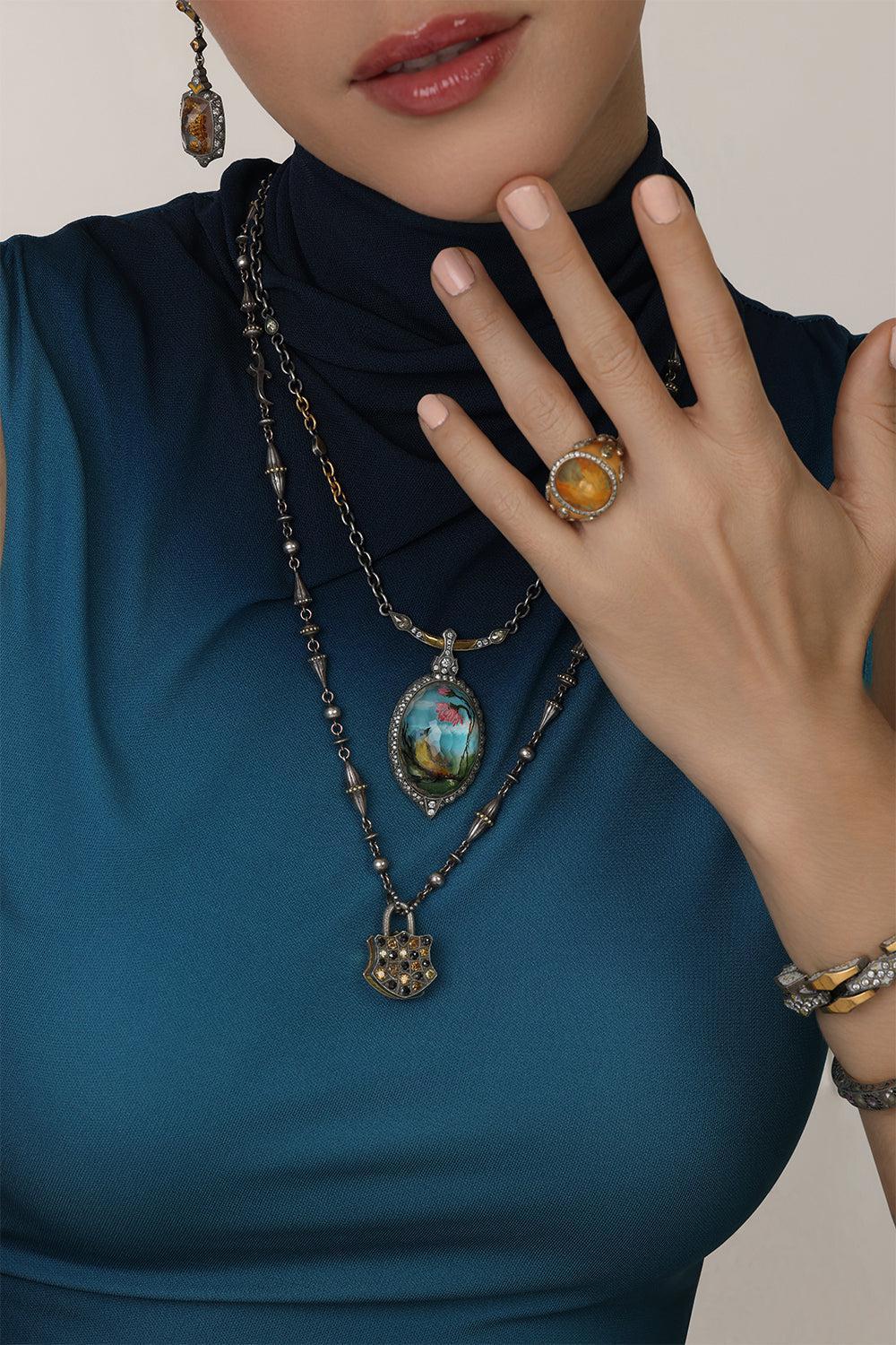 Medium Diamond Padlock Pendant-YELLOW GOLD-JEWELRYFINE JEWELPENDANT-SEVAN BICAKCI