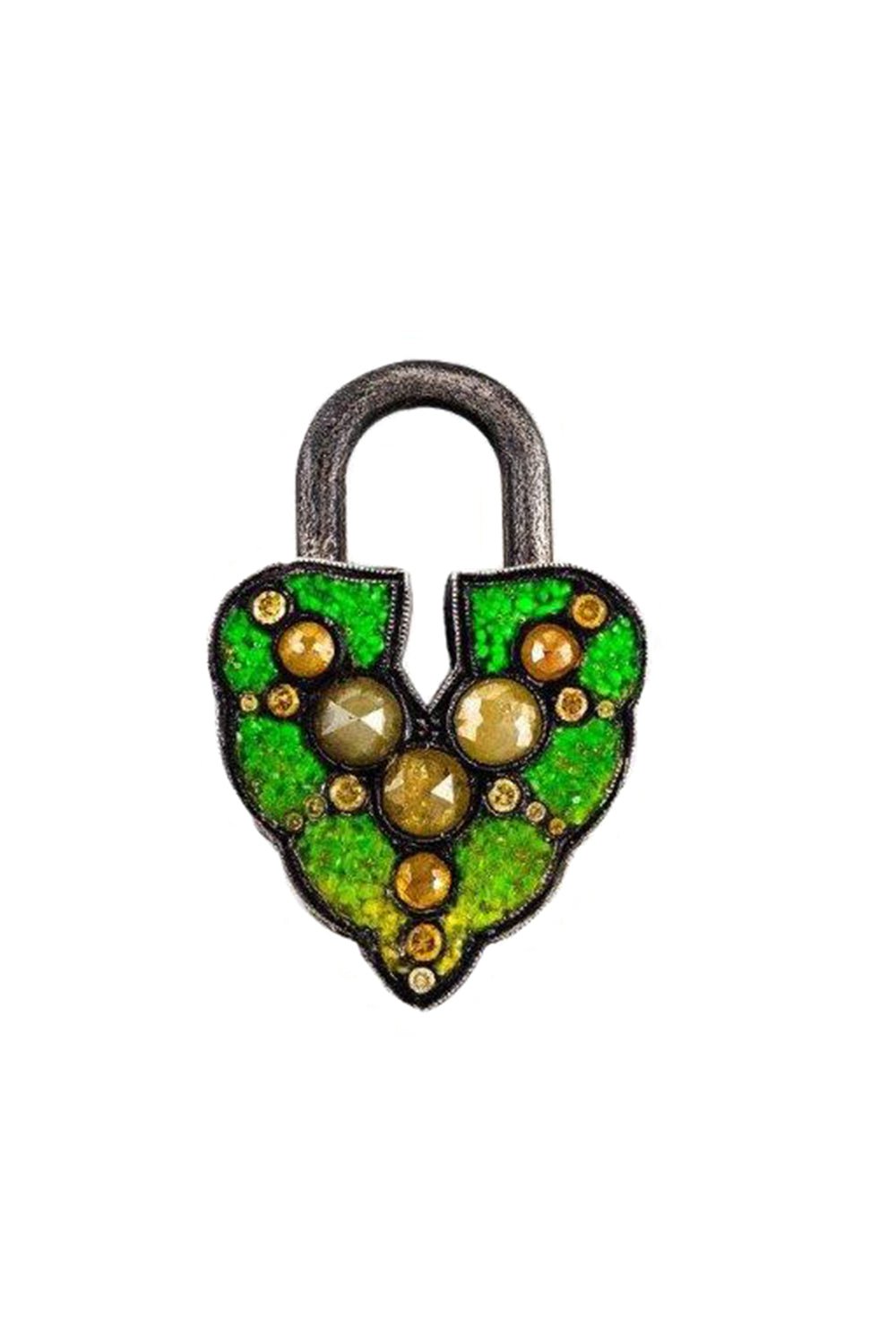 SEVAN BICAKCI-Micro Mosaic Aspen Leaf Padlock Pendant-YELLOW GOLD