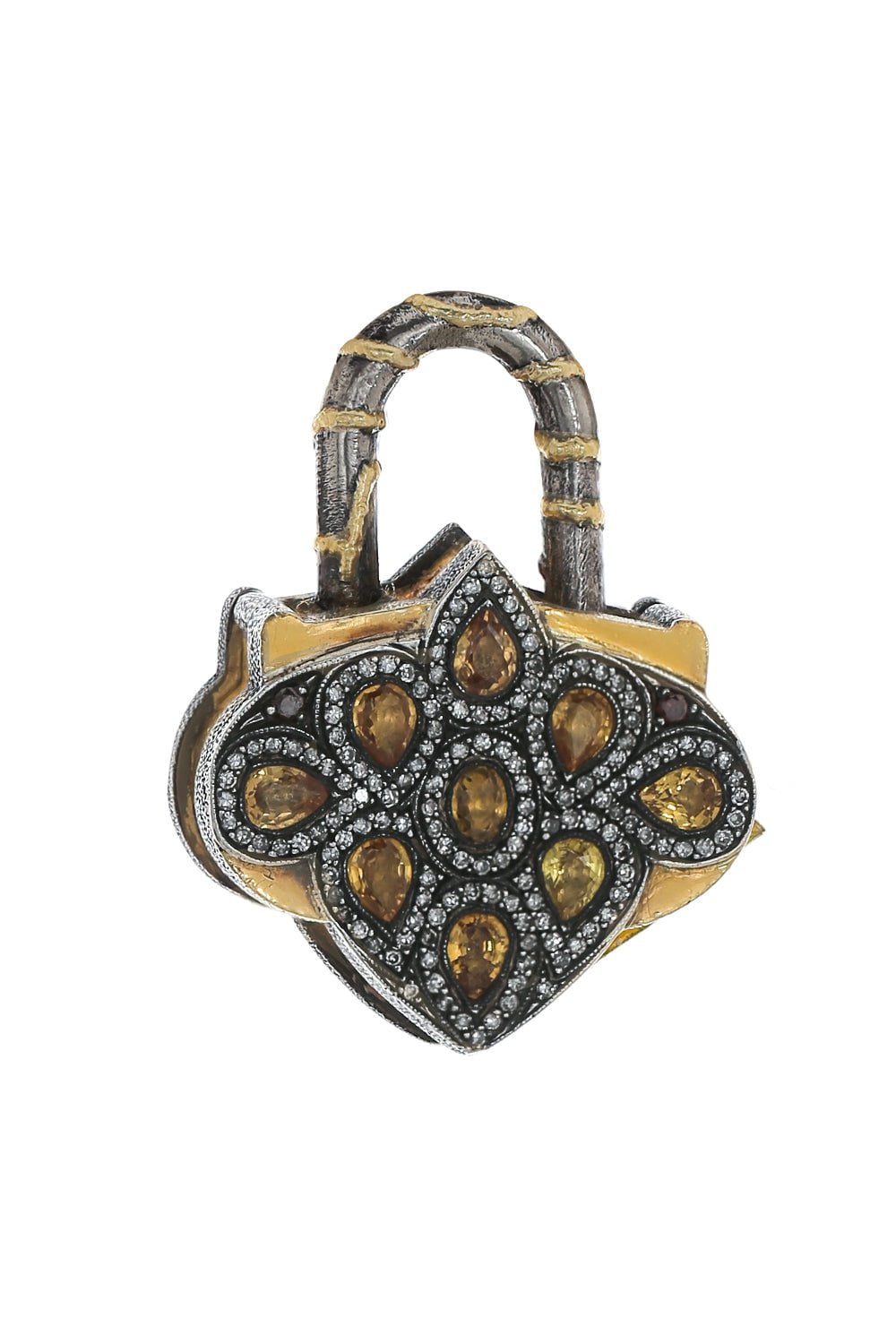 SEVAN BICAKCI-Orange Sapphire Lantern Padlock Pendant-YELLOW GOLD