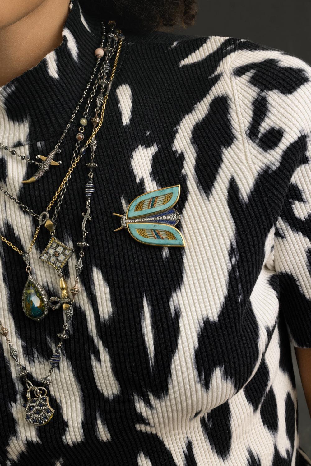 Lapis Diamond Mosaic Butterfly Pin-YELLOW GOLD-JEWELRYFINE JEWELPIERCING-SEVAN BICAKCI