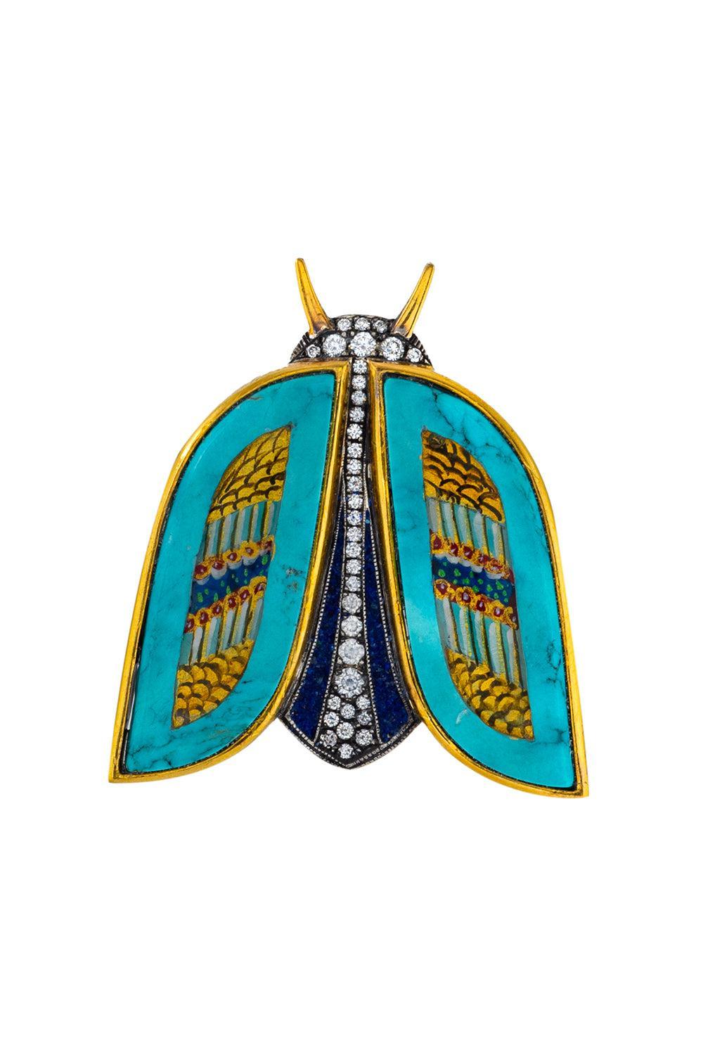 Lapis Diamond Mosaic Butterfly Pin-YELLOW GOLD-JEWELRYFINE JEWELPIERCING-SEVAN BICAKCI