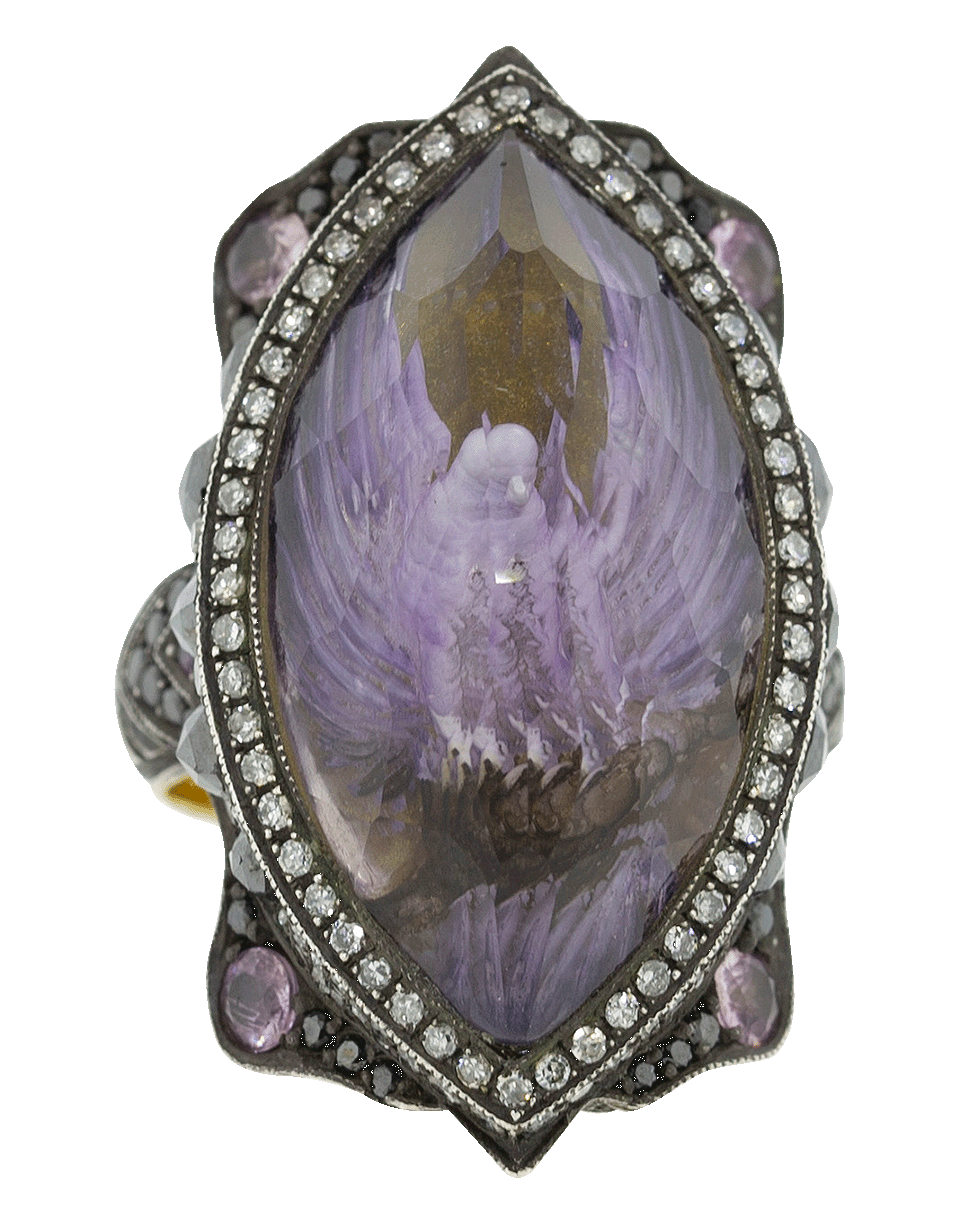 SEVAN BICAKCI-Carved Amethyst Dove In Flight Ring-YELLOW GOLD