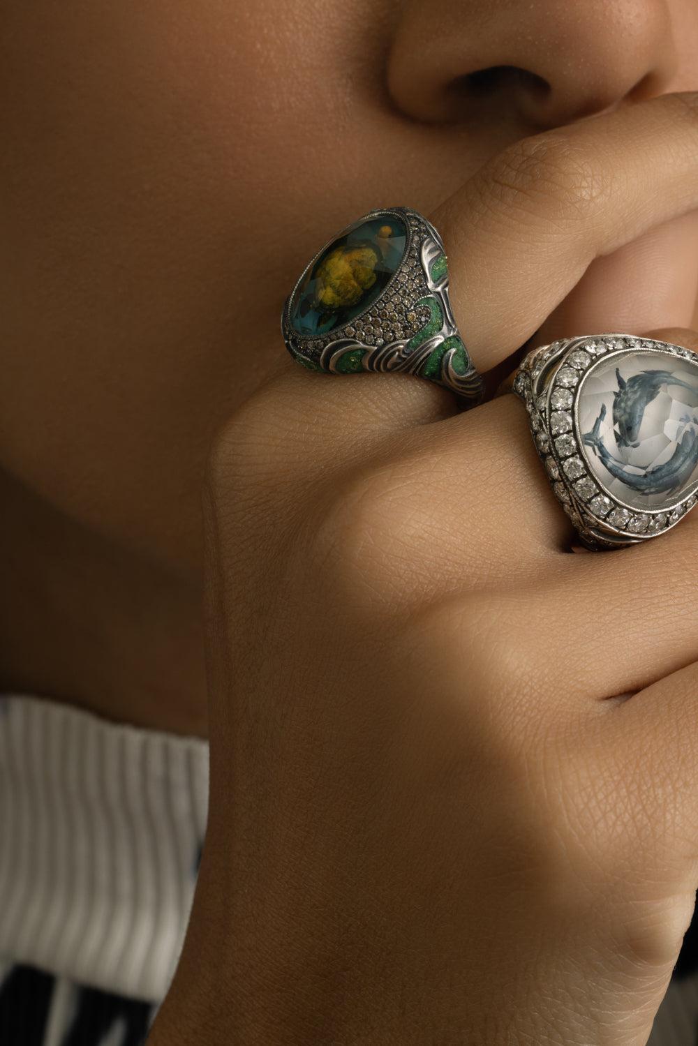 Diamond Carved Turtle Ring-YELLOW GOLD-7-JEWELRYFINE JEWELRING-SEVAN BICAKCI