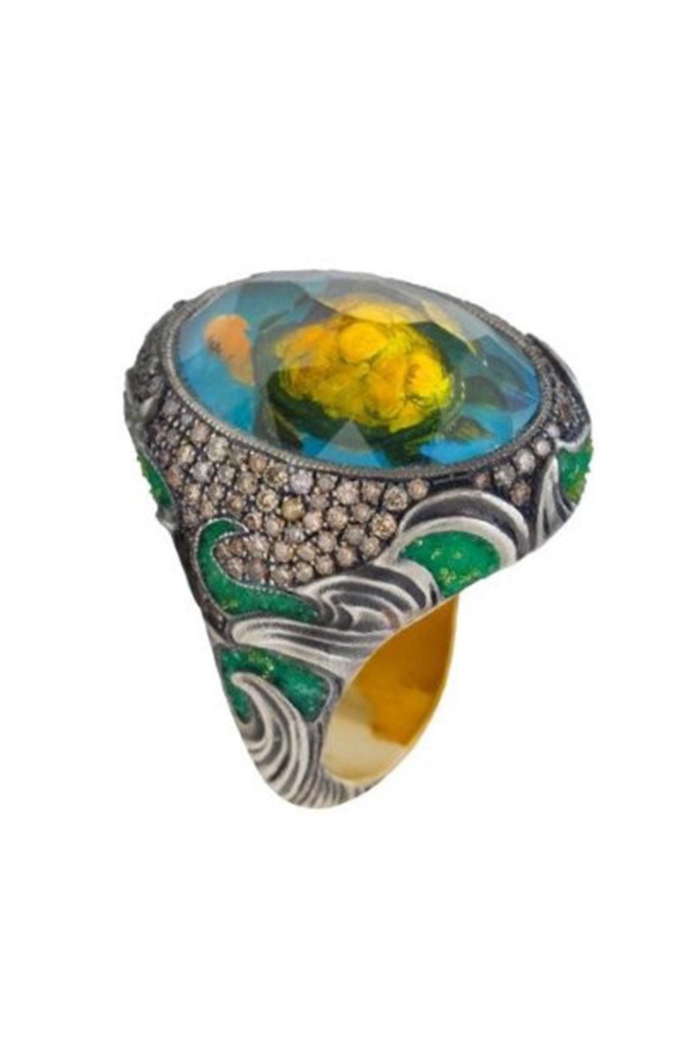 Diamond Carved Turtle Ring-YELLOW GOLD-7-JEWELRYFINE JEWELRING-SEVAN BICAKCI