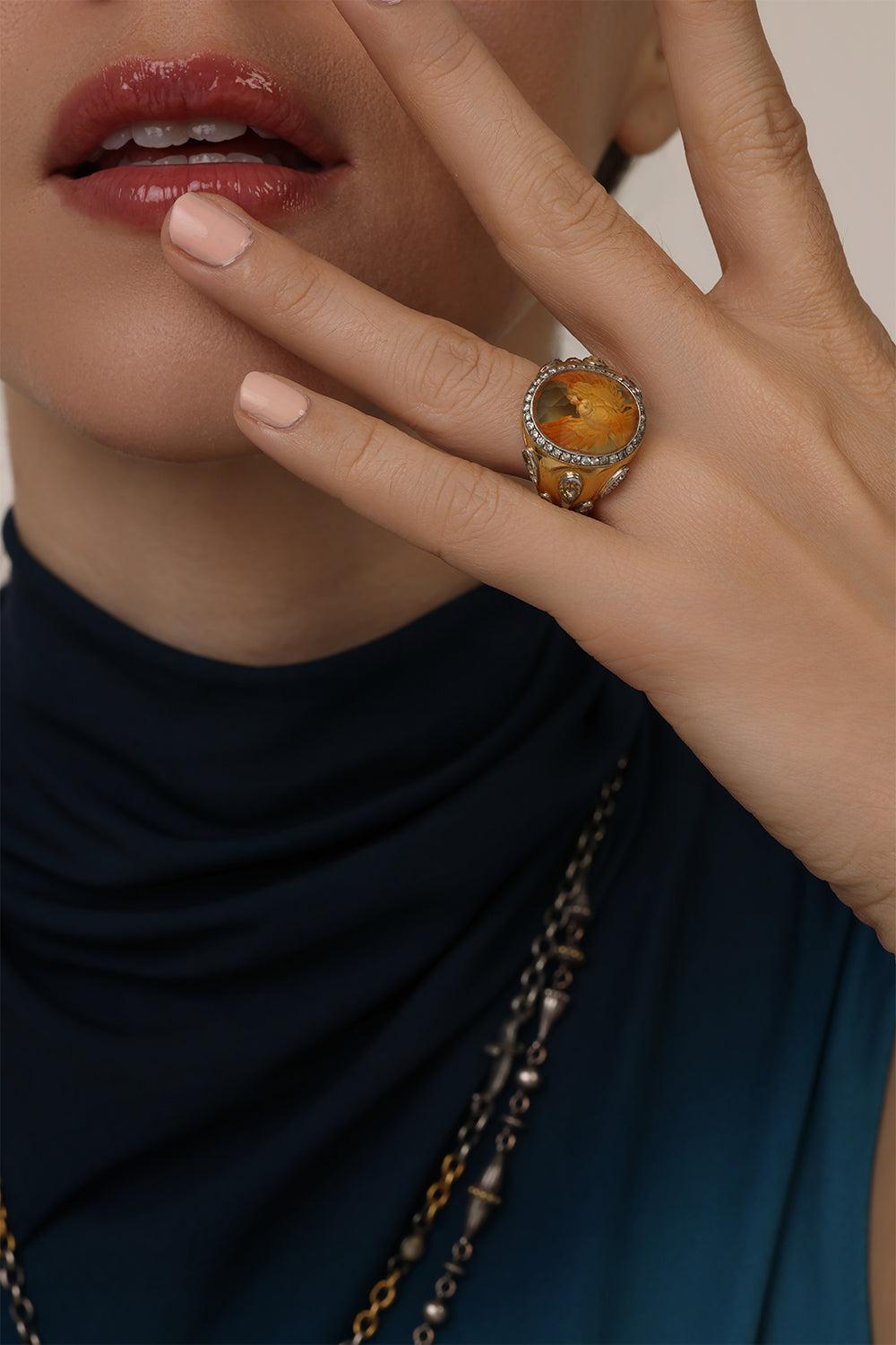 Carved Citrine Bird In Flight Ring-YELLOW GOLD-7.5-JEWELRYFINE JEWELRING-SEVAN BICAKCI