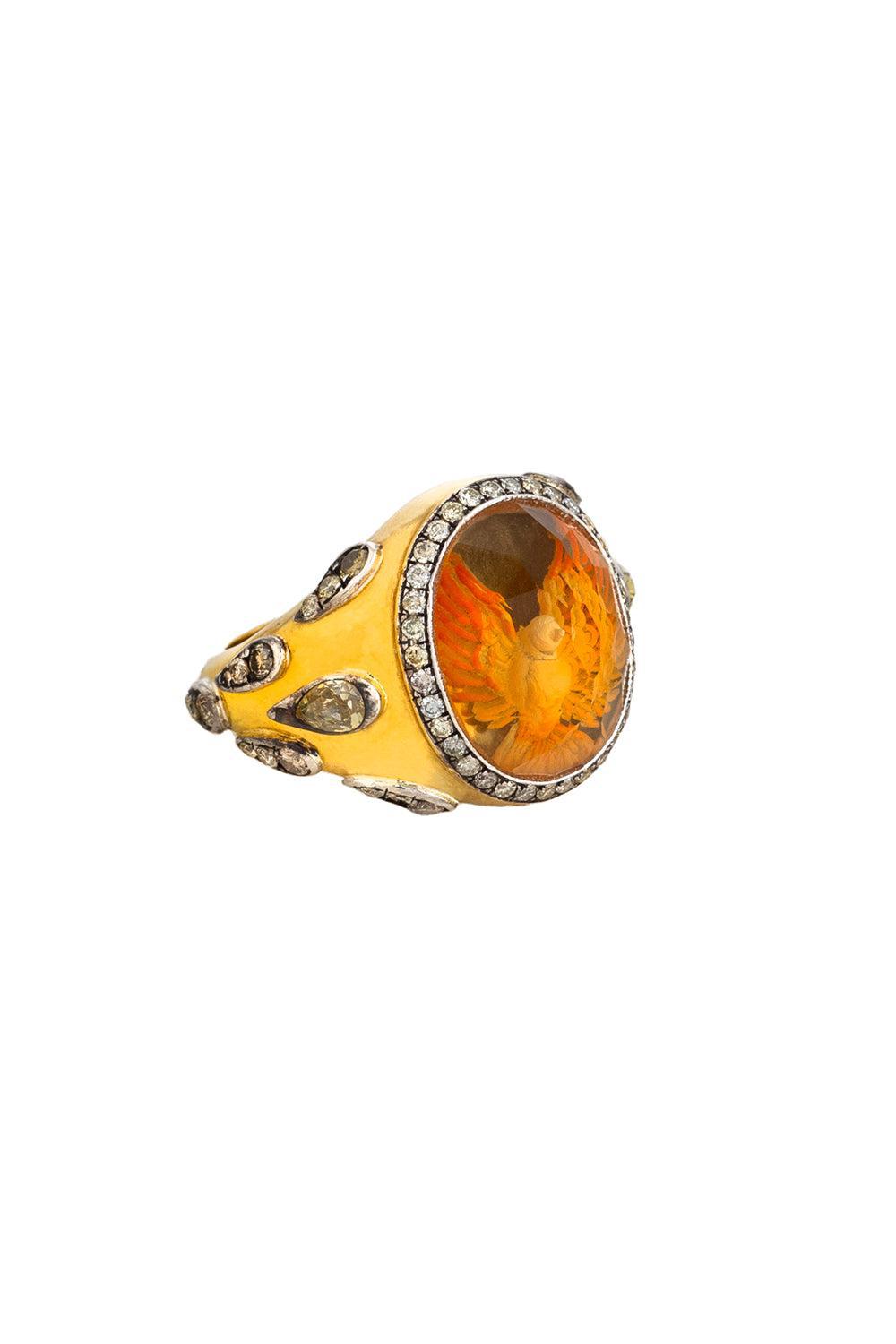 Carved Citrine Bird In Flight Ring-YELLOW GOLD-7.5-JEWELRYFINE JEWELRING-SEVAN BICAKCI