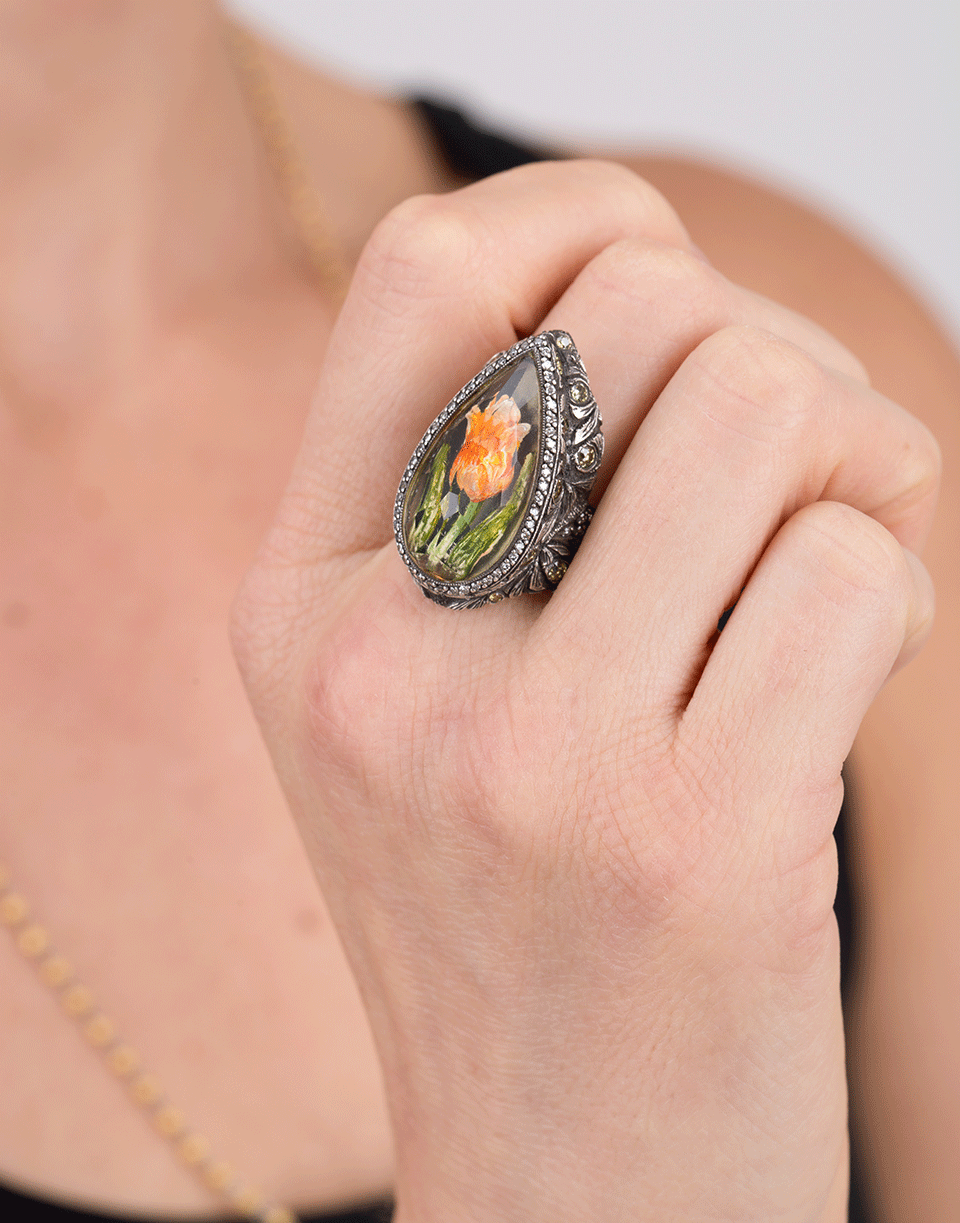 SEVAN BICAKCI-Pear Lemon Topaz Tulip Ring-YELLOW GOLD