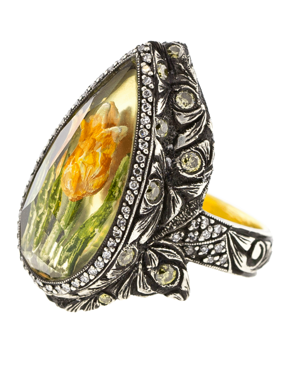 SEVAN BICAKCI-Pear Lemon Topaz Tulip Ring-YELLOW GOLD