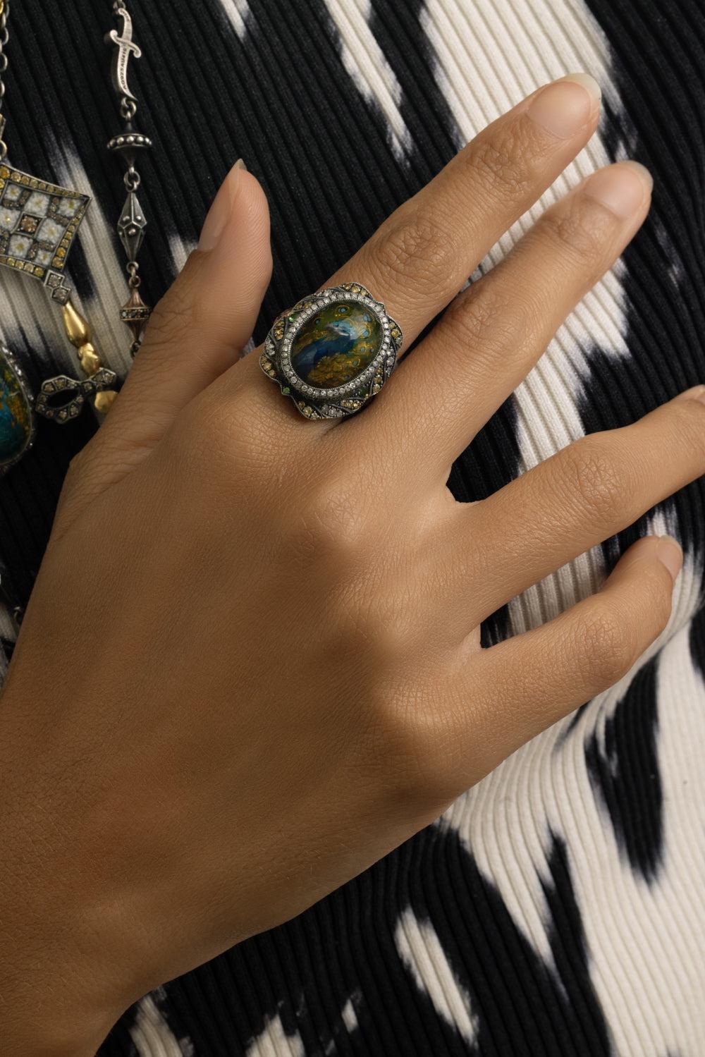 Amethyst Diamond Peacock Ring-YELLOW GOLD-7.75-JEWELRYFINE JEWELRING-SEVAN BICAKCI