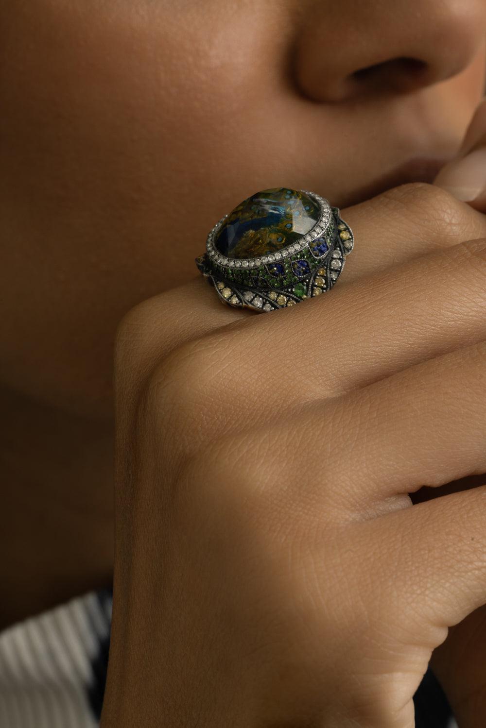 Amethyst Diamond Peacock Ring-YELLOW GOLD-7.75-JEWELRYFINE JEWELRING-SEVAN BICAKCI