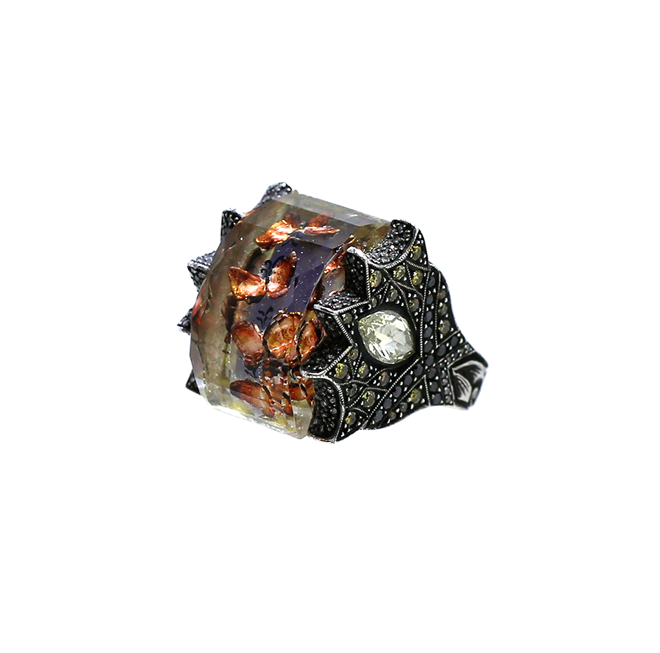 SEVAN BICAKCI-Carved Butterfly Garden Ring-YELLOW GOLD