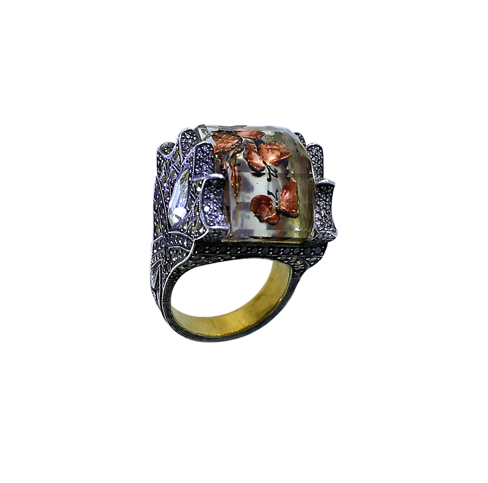 SEVAN BICAKCI-Carved Butterfly Garden Ring-YELLOW GOLD